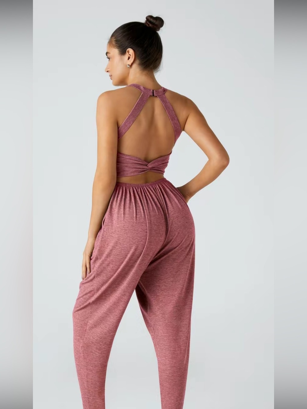 HALARA Twist-Back Wide Leg Jumpsuit in Rose
